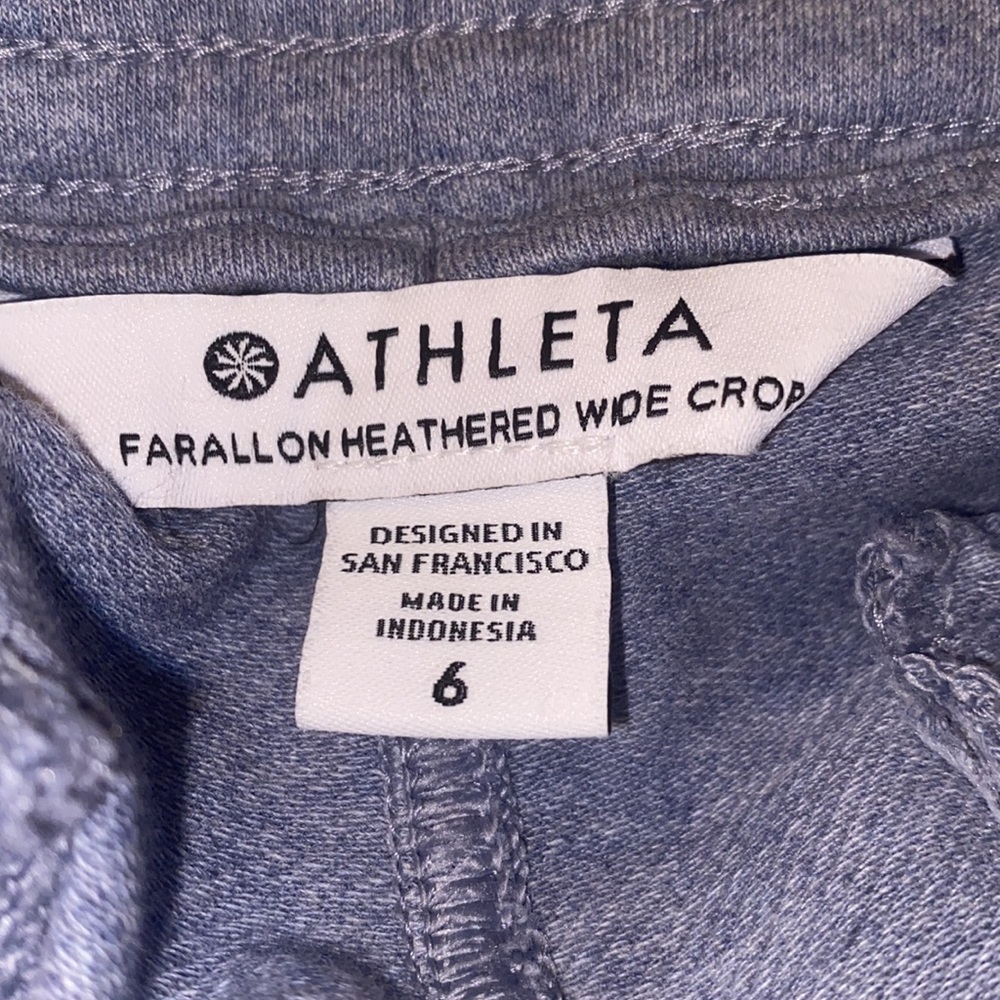 Athleta Farallon Heathered blue crop wide leg soft casual pants with drawstring - Picture 7 of 8